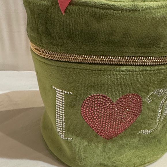Juicy Couture Terry Train Green Velvet Cosmetic Bag with Pink Accents NWT - Picture 6 of 7